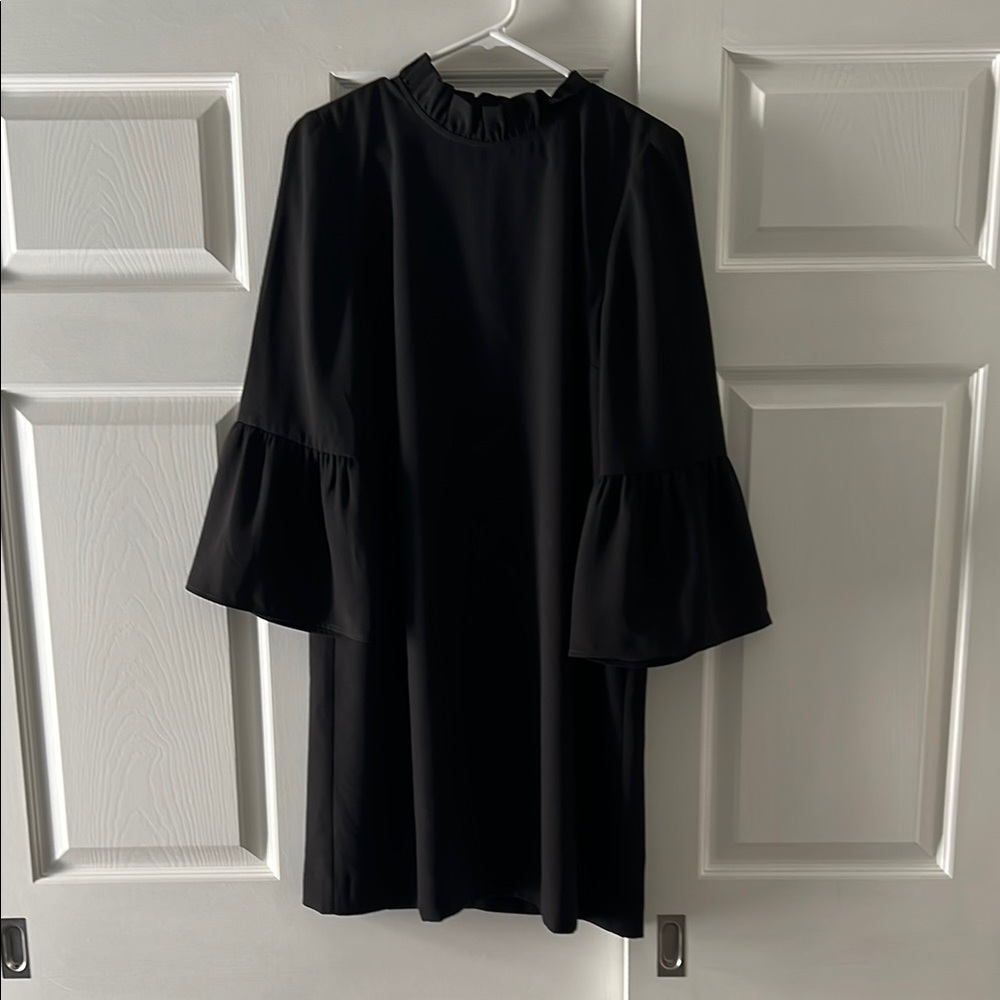 J. Crew Black Sheath Dress with Bell Sleeves and Mock Neck
